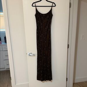 Carmen Marc Valvo Elegant Brown Maxi Dress